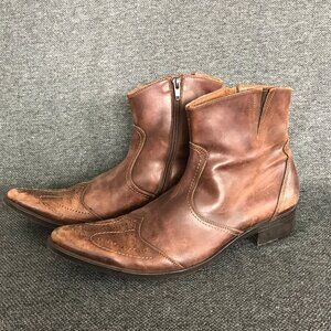 Cobra Distressed Brown Leather Wingtip Brogue Side Zip Boots Mens Size US7 EU41